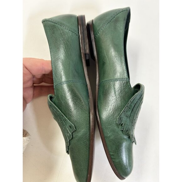 Vtg 9 West Nine West Green Womens Size 7.5M Leather Fringe Loafers Flats N-Sadie - Picture 3 of 8